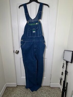 Liberty Classic Blue Denim Overalls with Green Zip Accent